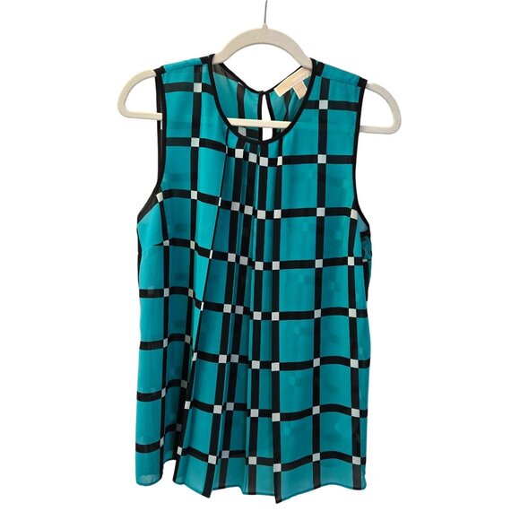 Michael Michael Kors Graphic Print Pleated Sleeveless Blouse Size Large - Picture 1 of 7
